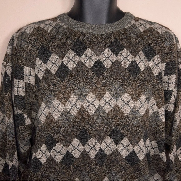 VINTAGE XLT MENS AMERICAN PORTRAIT GREEN ARGYLE SWEATER LONG SLEEVE KNIT - Picture 5 of 12